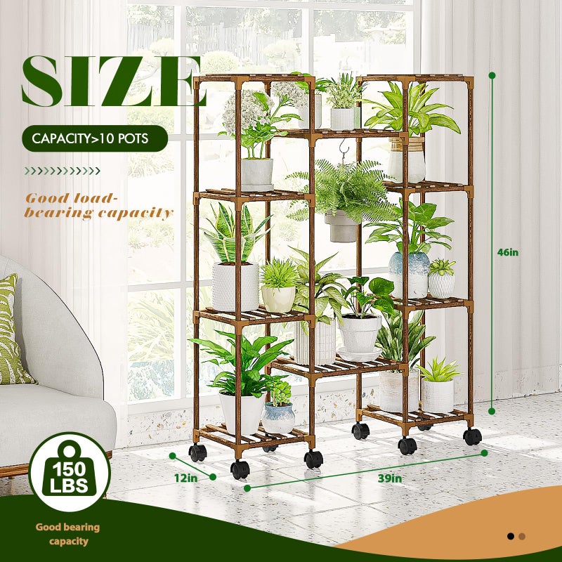 GENTINGBRO Plant Stand with Wheels Outdoor Indoor Hanging Plant Shelf for Multiple Plants Tall Large Holder for Living Room Patio Balcony Garden Corner Mobile - Image 5