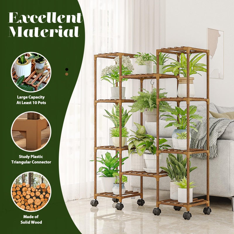 GENTINGBRO Plant Stand with Wheels Outdoor Indoor Hanging Plant Shelf for Multiple Plants Tall Large Holder for Living Room Patio Balcony Garden Corner Mobile - Image 3
