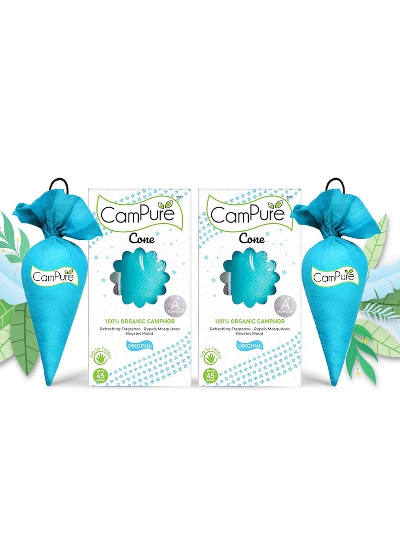 Mangalam CampureCamphor Cone (Original) Pack of 2-100% Organic | Air Freshener for Car, Wardrobe, Office Cabin's, Drawers, Travel Bag & Bathroom  - Image 1