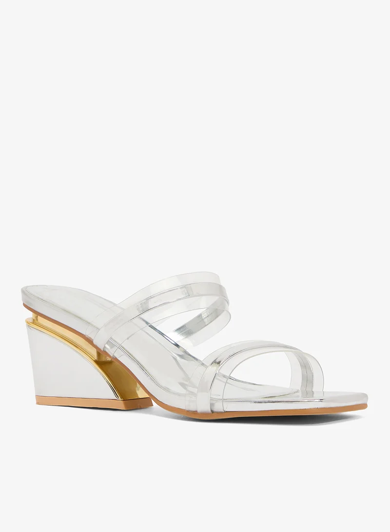 ELLA Block Heel Strap Detail Sandals Silver