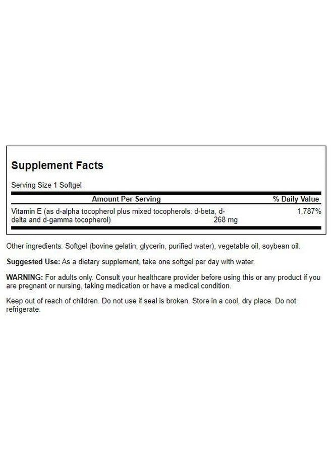 SWANSON Vitamin E Mixed Tocopherols 400 Iu (268 Milligrams) 250 Sgels - Image 3
