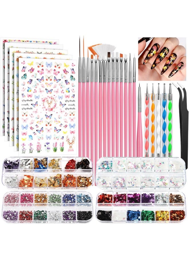 FANDAMEI - FANDAMEI Nail Art Brushes Set, Nail Art Kit, Nail Design Kit, Nail Art Dotting Pens, Nail Stickers, Butterfly Nail Art Sequins, Nail Foils, Nail Art Flakes Iridescent, Rhinestones For Nails - Image 1