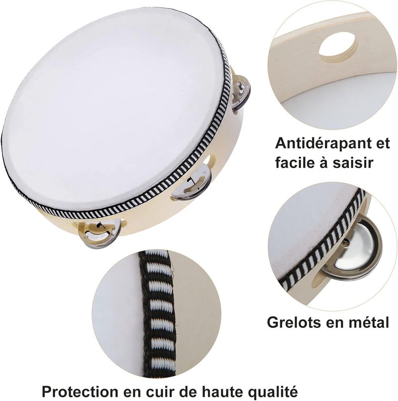 MIVIDE Tambourine, Wooden Tambourine, Music Instruments for Children and Adults (6 Inches, 7 Inches and 10 Inches) Pack of 3 - Image 2