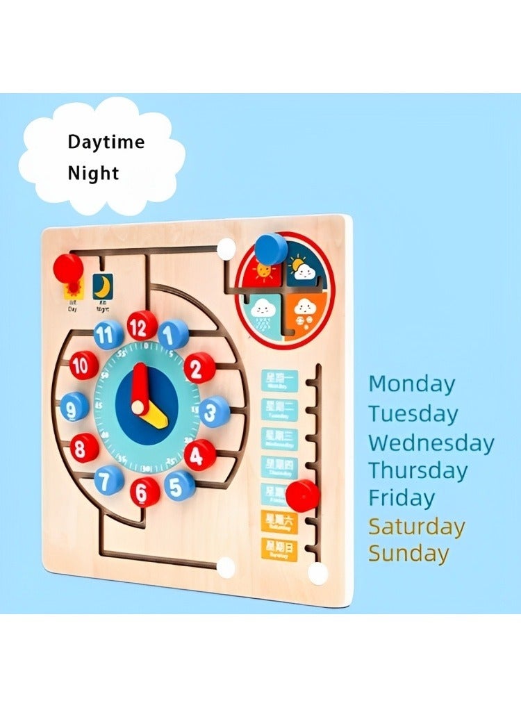 Pairing Cognitive Wooden Board Toy, Early Education Teaching Clock,  Montessori Educational Toys for Toddlers Home Kindergarten Childrens Toy, Educational Fun Calendar Clock  - Image 2