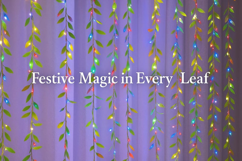Litehom Diwali Fairy Lights Leaf Curtain String Light, 180 LED Artificial Leaf Vine with 8 Modes for Diwali, Navratri, Christmas & New Year Home & Party Decor (10×3 ft) (2, Multicolor) - Image 3
