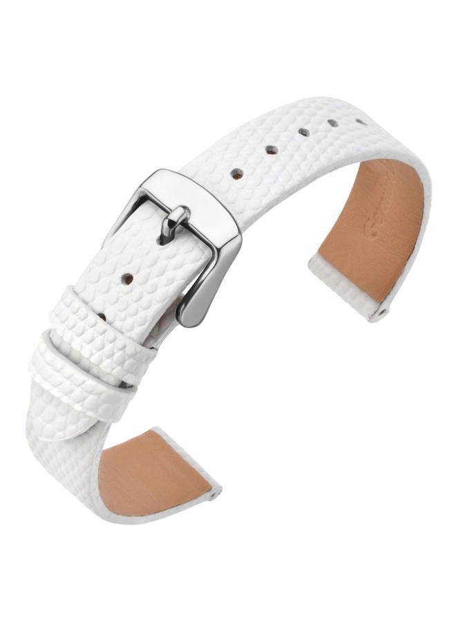 ANNEFIT Women's Leather Watch Band 15mm, Lizard Grain Slim Thin Replacement Strap (White) - Image 1
