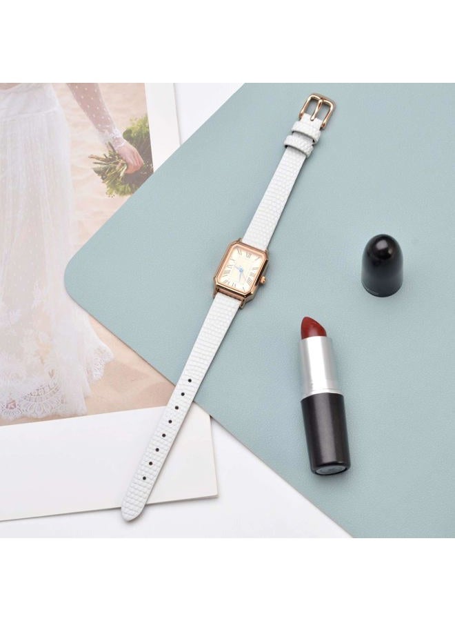 ANNEFIT Women's Leather Watch Band 15mm, Lizard Grain Slim Thin Replacement Strap (White) - Image 2