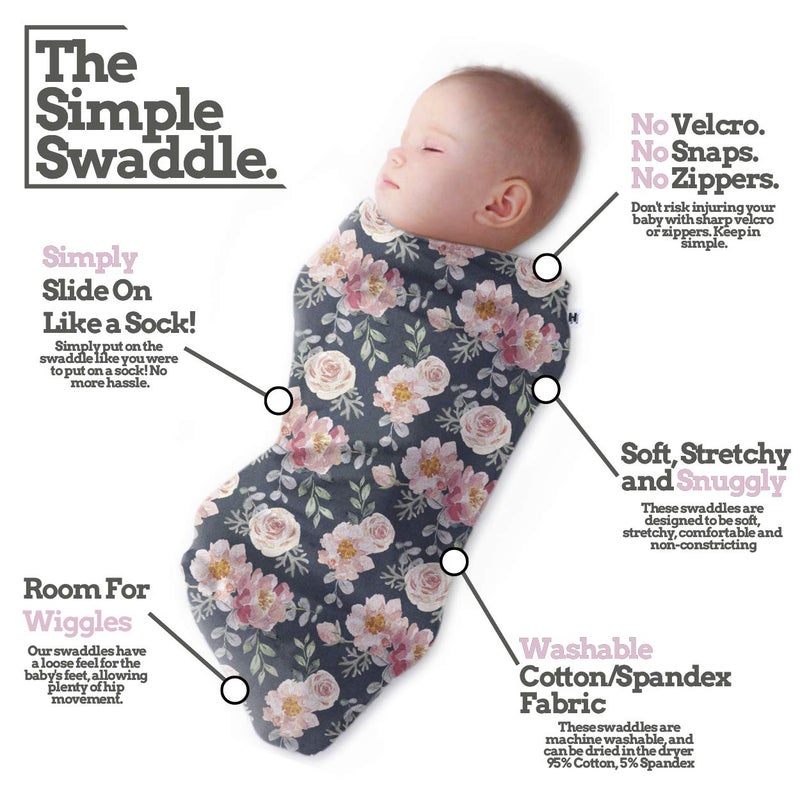 TuDou Henry Hunter Baby Swaddle | The Simple Swaddles for Newborn | Soft Stretchy Swaddle and Comfortable Cotton Swaddle Blanket 0-3 Months, Pack of 3 (Garden | Rose | Light Heather) - Image 2
