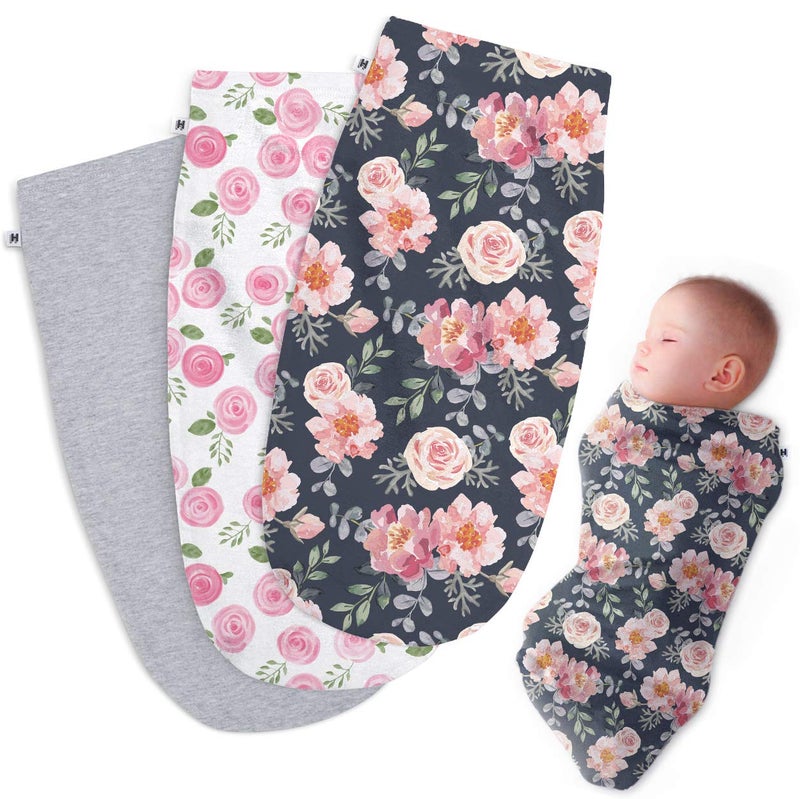 TuDou Henry Hunter Baby Swaddle | The Simple Swaddles for Newborn | Soft Stretchy Swaddle and Comfortable Cotton Swaddle Blanket 0-3 Months, Pack of 3 (Garden | Rose | Light Heather) - Image 1
