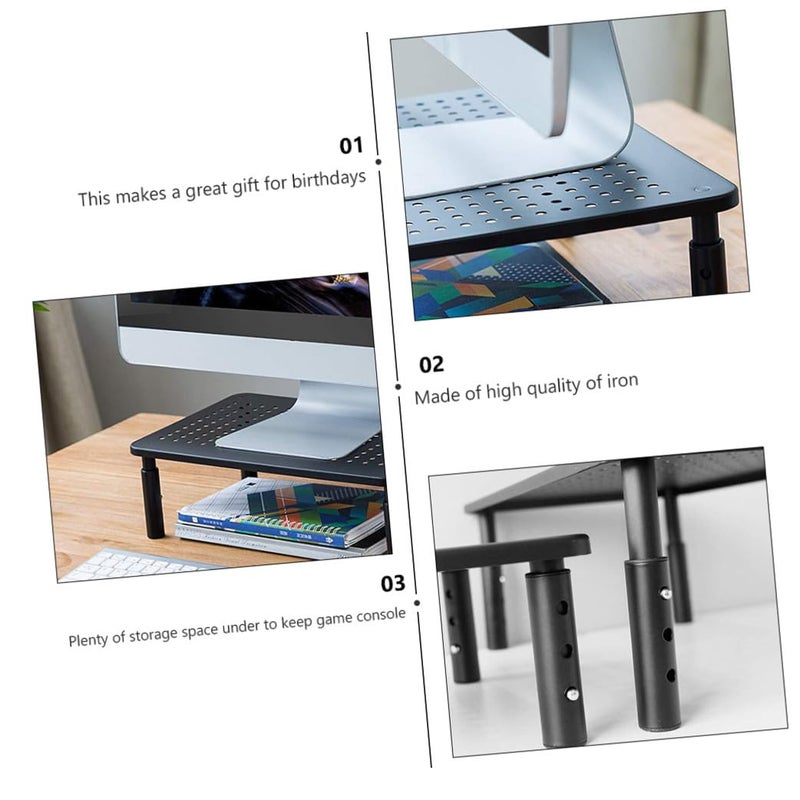 Adjustable Monitor Stand Riser with Storage Shelf Non Slip Stable Easy Assembly Black - Image 4