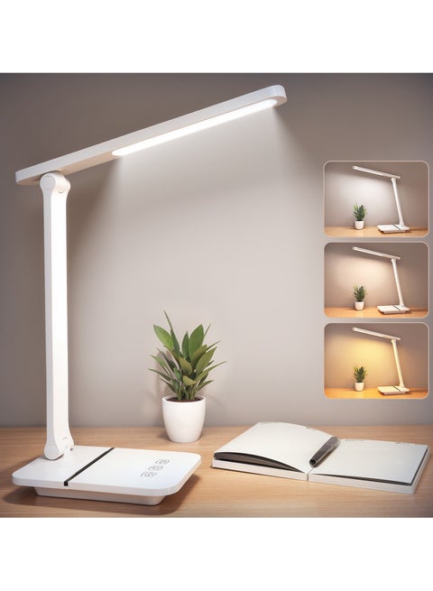 مصباح مكتب LED TDZDDYS للمنزل والمكتب، ضوء قراءة مراعي للعين بثلاثة أوضاع لون، قابل للتعتيم، مؤقت ووضع القراءة، منفذ USB للمهام مثل القراءة والخياطة والأعمال اليدوية ولوازم المدرسة والألغاز