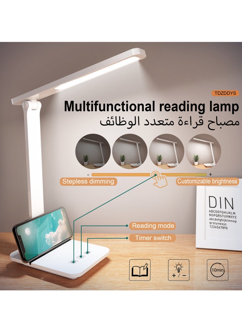 TDZDDYS - مصباح مكتب LED TDZDDYS للمنزل والمكتب، ضوء قراءة مراعي للعين بثلاثة أوضاع لون، قابل للتعتيم، مؤقت ووضع القراءة، منفذ USB للمهام مثل القراءة والخياطة والأعمال اليدوية ولوازم المدرسة والألغاز - Image 1