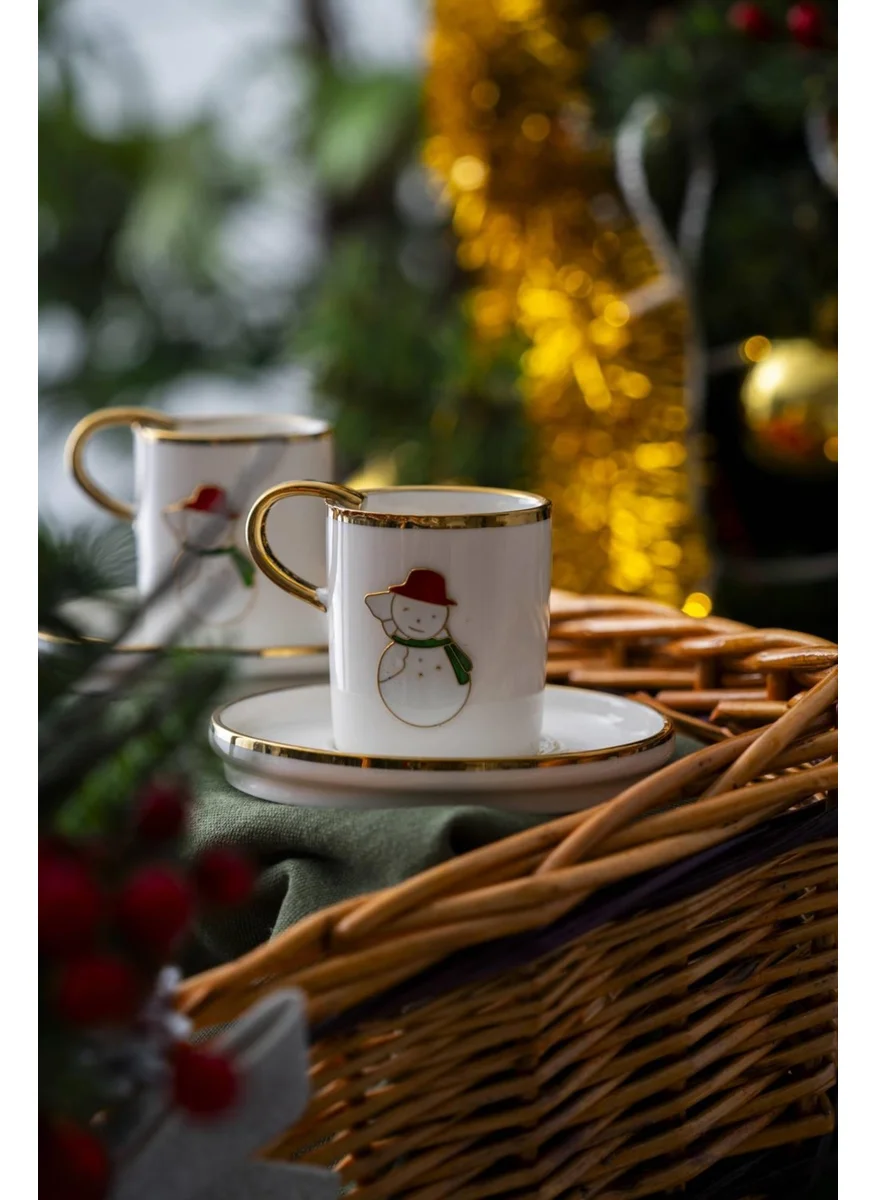 Acar Rennes 2 Person Snowman Coffee Cup Set - 90 ml