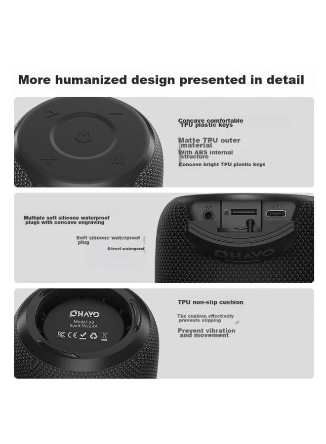 OHAYO مكبر صوت بلوتوث X2 بوق كبير 3D محيطي صوت عالي الطاقة حجم صوت قوي باس ثقيل للغاية خارجي مقاوم للماء محمول شخصي منزلي مدفع مصغر أزرق - Image 3