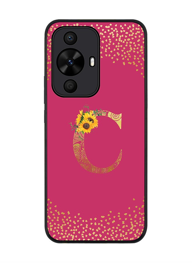 Stylizedd Rugged Black Case for Huawei nova 12s / Huawei nova 11/ Huawei nova 12 Lite 4G,Custom Monogram Initial Letter Floral Alphabet - C (Deep Pink Rose)  - Image 1