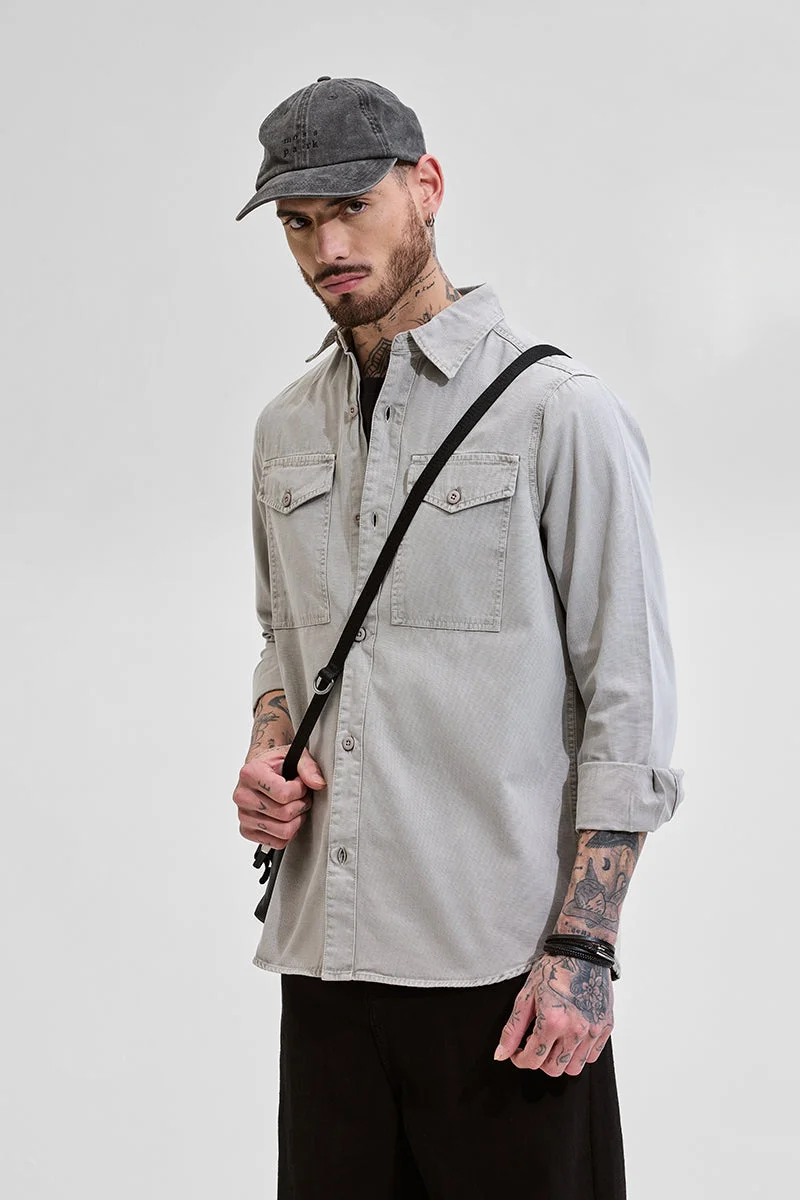 سنيتش Light Grey Solid Long Sleeve Relaxed Casual Shirt