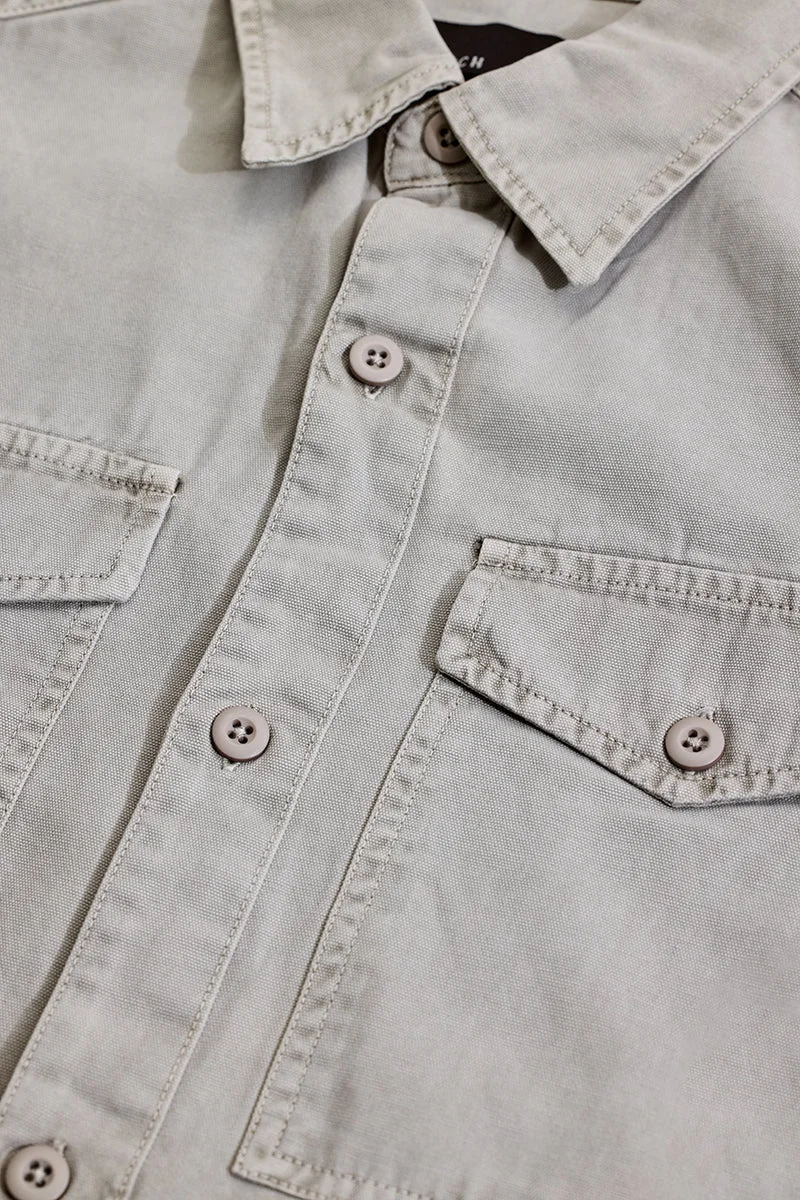 سنيتش Light Grey Solid Long Sleeve Relaxed Casual Shirt