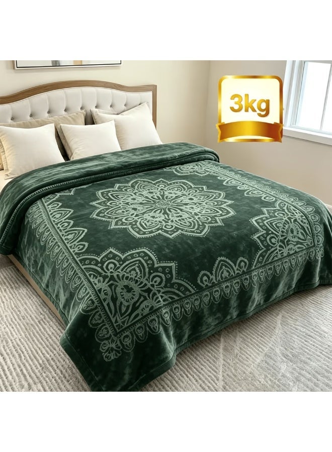 بلاكو بطانية بوليستر ثقيلة الوزن بنمط ماندالا مقاس 160×220 سم أخضر داكن - Image 1