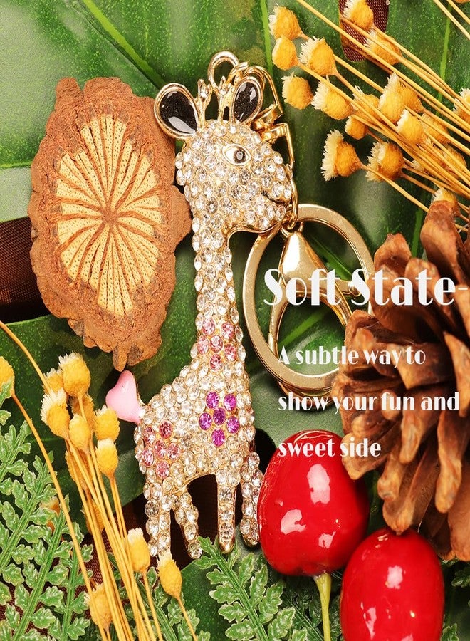 kcrygogo Cute Pink Crystal Giraffe Keychain for Women - Sparkly Animal Pendant Charm, Purse Accessory, Birthday Gift for Girls and Friends - Image 2