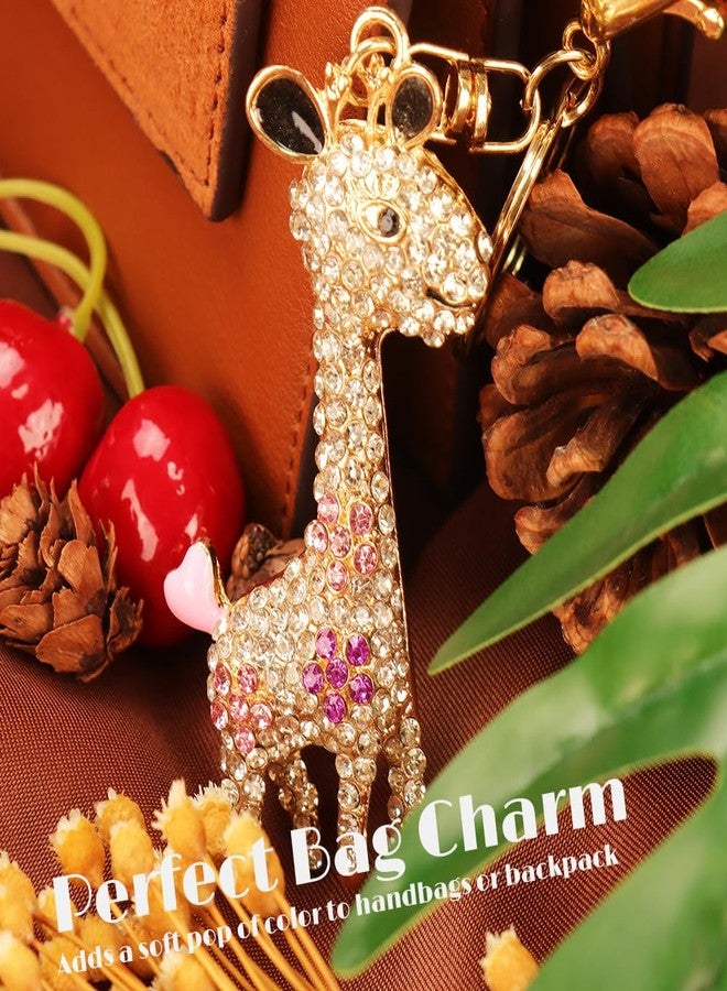 kcrygogo Cute Pink Crystal Giraffe Keychain for Women - Sparkly Animal Pendant Charm, Purse Accessory, Birthday Gift for Girls and Friends - Image 4