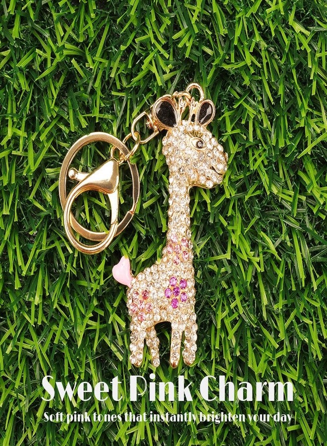 kcrygogo Cute Pink Crystal Giraffe Keychain for Women - Sparkly Animal Pendant Charm, Purse Accessory, Birthday Gift for Girls and Friends - Image 3