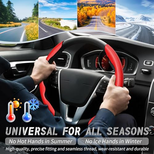 WOCOCN 2pcs Car Steering Wheel Cover,Anti-Skid Carbon Fiber Steering Wheel Protector for Men Women,Multiple Color Options,Universal for Most Car Interiors Accessories (Red) - Image 4