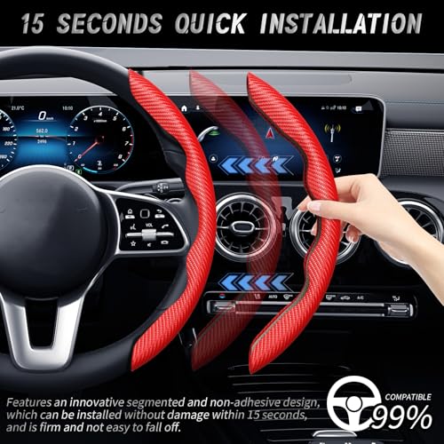 WOCOCN 2pcs Car Steering Wheel Cover,Anti-Skid Carbon Fiber Steering Wheel Protector for Men Women,Multiple Color Options,Universal for Most Car Interiors Accessories (Red) - Image 3