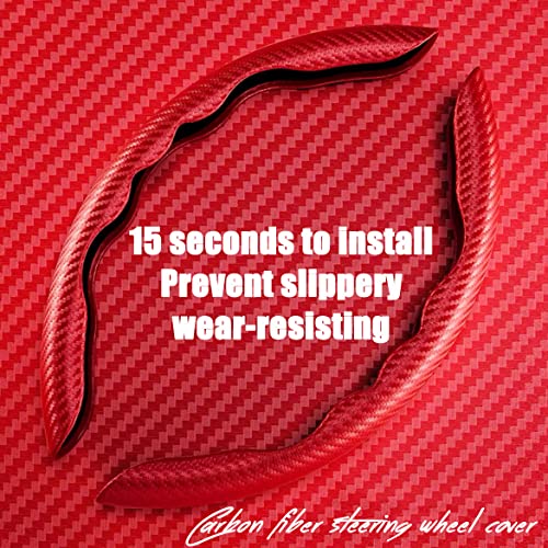WOCOCN 2pcs Car Steering Wheel Cover,Anti-Skid Carbon Fiber Steering Wheel Protector for Men Women,Multiple Color Options,Universal for Most Car Interiors Accessories (Red) - Image 5