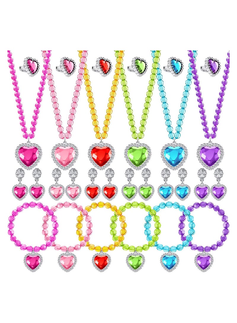 Kids Princess Jewelry Set, 30 Pcs Necklace, Bracelet, Rings, and Earrings, Dress-Up Costume Accessories for Pretend Play and Party Favors - Image 1
