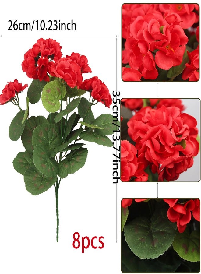 CITYES 8 Pcs Artificial Geraniums Flowers Red Silk Geraniums for Outdoors UV Resistant Fake Geranium Bush Faux Flowers Plants for Planter Garden Home Decor Indoor Patio Vase Table Centerpiece - Image 2