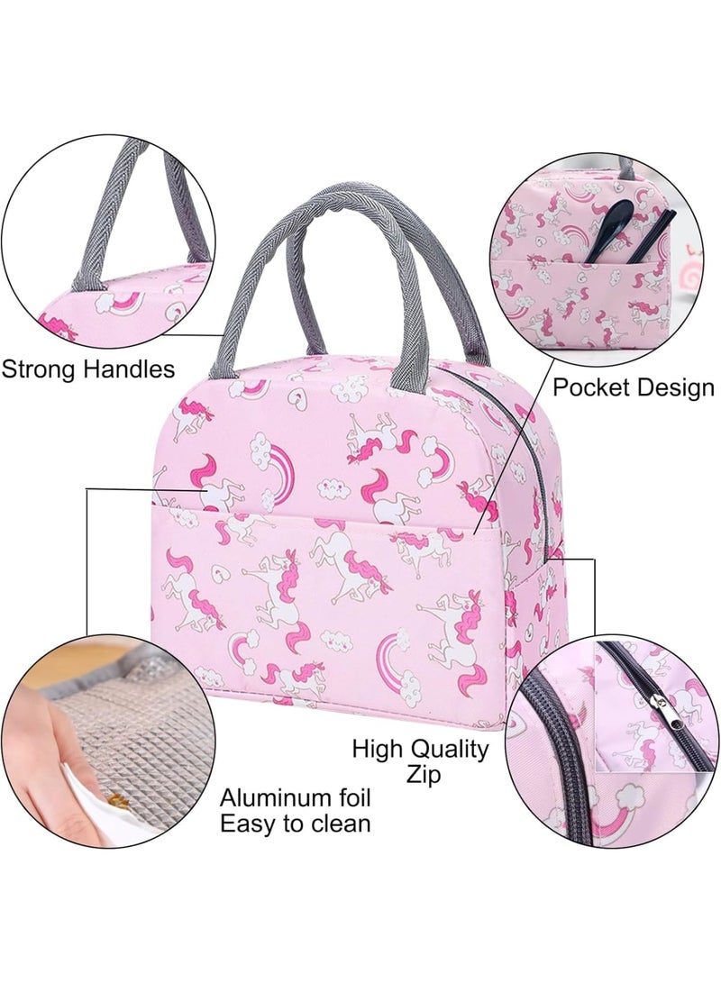 Luckam Insulated Lunch Tote, Cute Lunch Bags for Girls, Childrens Lunchbag, Rainbow Horse Pattern Cool Bag, Small Linch Bag for Work, School, Picnic, Travel, Beach, Gifts for Girls (Pink) - Image 3