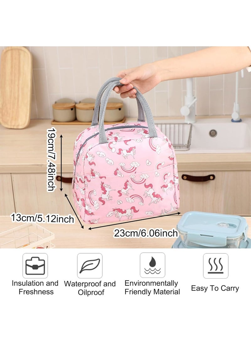 Luckam Insulated Lunch Tote, Cute Lunch Bags for Girls, Childrens Lunchbag, Rainbow Horse Pattern Cool Bag, Small Linch Bag for Work, School, Picnic, Travel, Beach, Gifts for Girls (Pink) - Image 5
