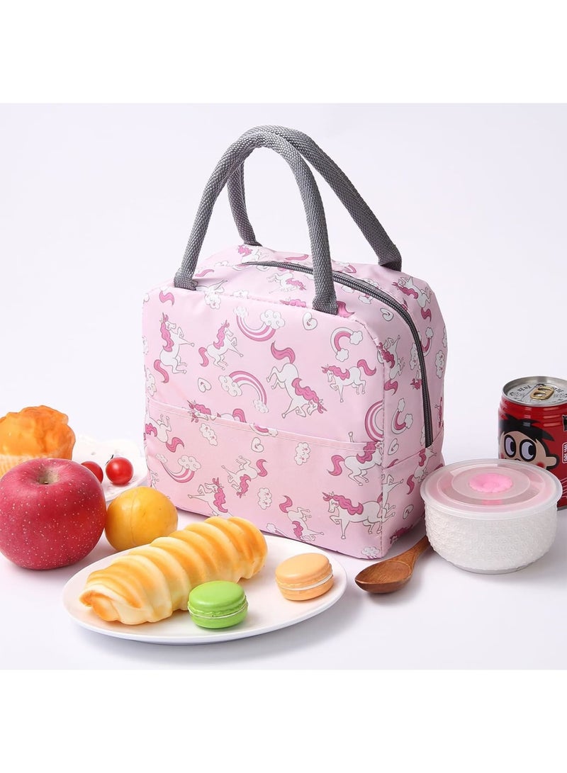 Luckam Insulated Lunch Tote, Cute Lunch Bags for Girls, Childrens Lunchbag, Rainbow Horse Pattern Cool Bag, Small Linch Bag for Work, School, Picnic, Travel, Beach, Gifts for Girls (Pink) - Image 1