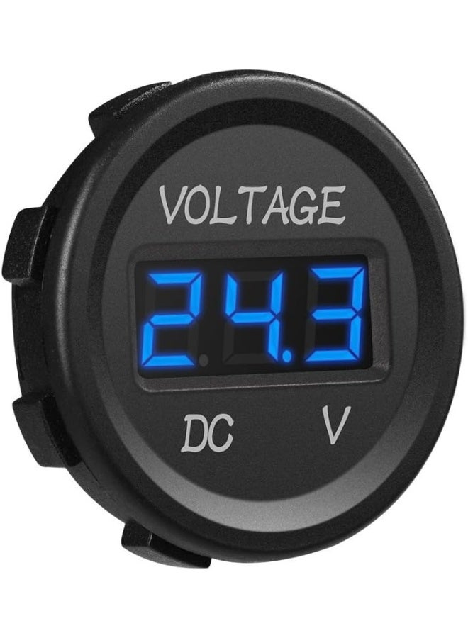 MICTUNING MICTUNING MIC-VM DC 12V LED Display Voltmeter Waterproof for Boat Marine Vehicle Motorcycle Truck ATV UTV Car Camper Caravan Blue Digital Round Panel  - Image 1