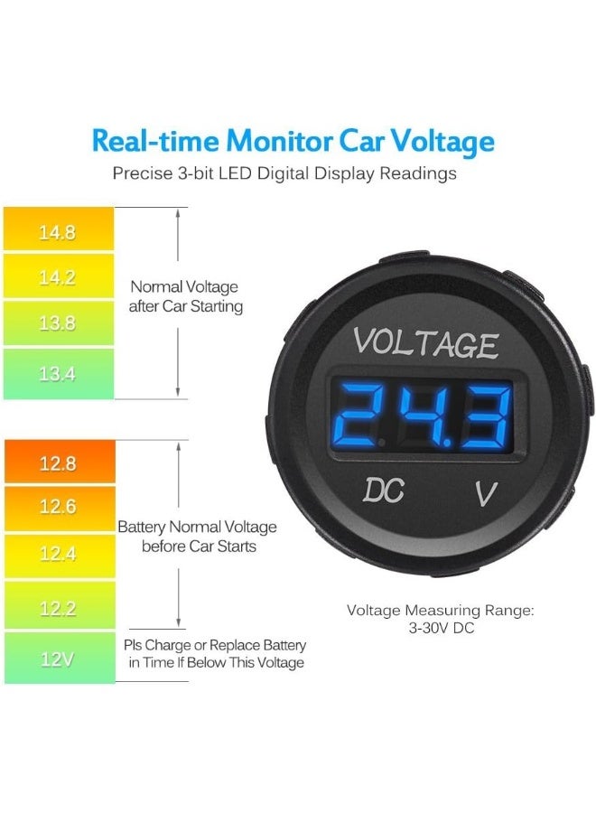 MICTUNING MICTUNING MIC-VM DC 12V LED Display Voltmeter Waterproof for Boat Marine Vehicle Motorcycle Truck ATV UTV Car Camper Caravan Blue Digital Round Panel  - Image 4