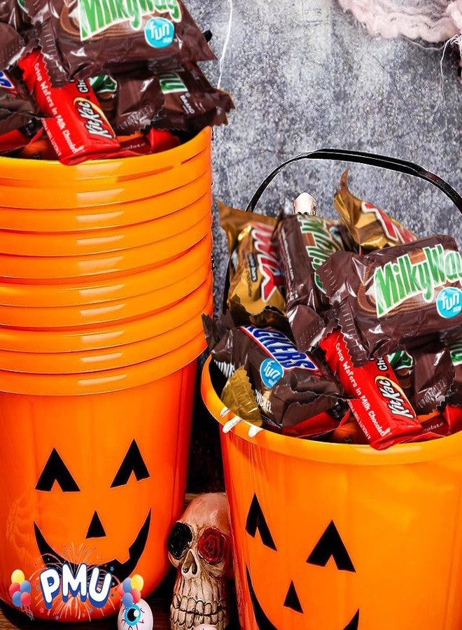 PMU Halloween Jack-O-Lantern Pail Bucket - Two Sided Design Gift Basket Pumpkin Plastic Buckets with Handle - Perfect Halloween Décor - 9 Inch Orange - Image 4