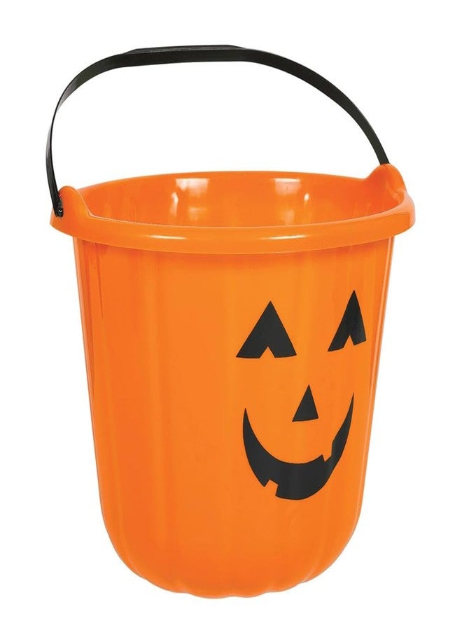PMU Halloween Jack-O-Lantern Pail Bucket - Two Sided Design Gift Basket Pumpkin Plastic Buckets with Handle - Perfect Halloween Décor - 9 Inch Orange - Image 1