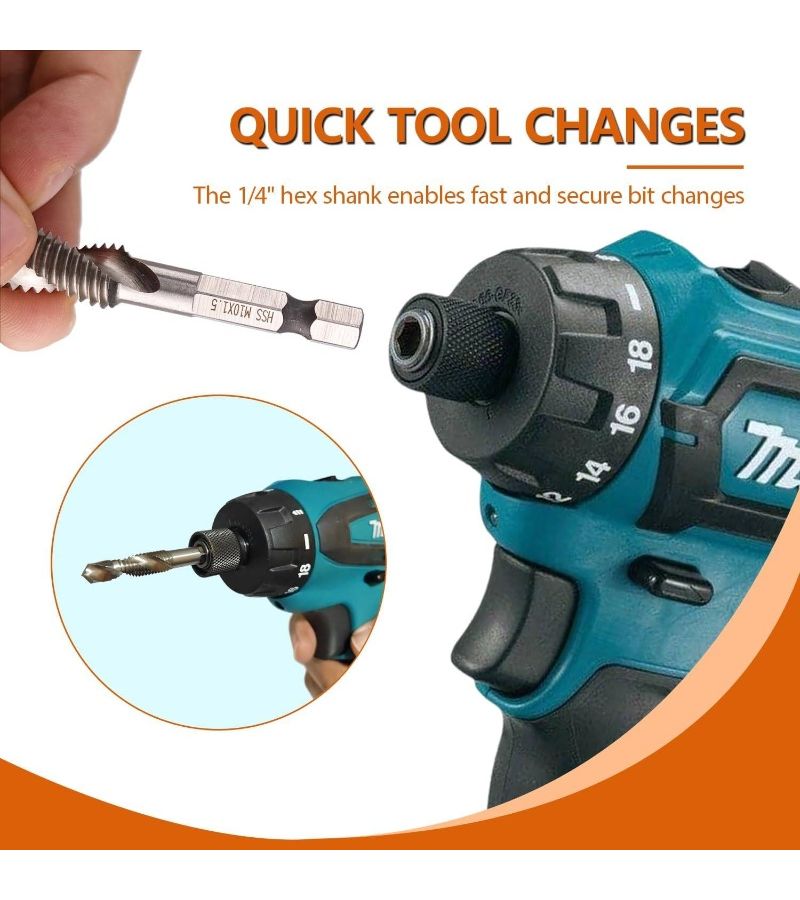 6 Pcs Tap and Drill Bit Set Silver M3 M4 M5 M6 M8 M10 118 Degree Double Thread Flute - Image 5
