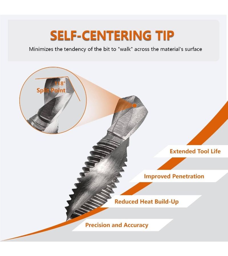 6 Pcs Tap and Drill Bit Set Silver M3 M4 M5 M6 M8 M10 118 Degree Double Thread Flute - Image 2