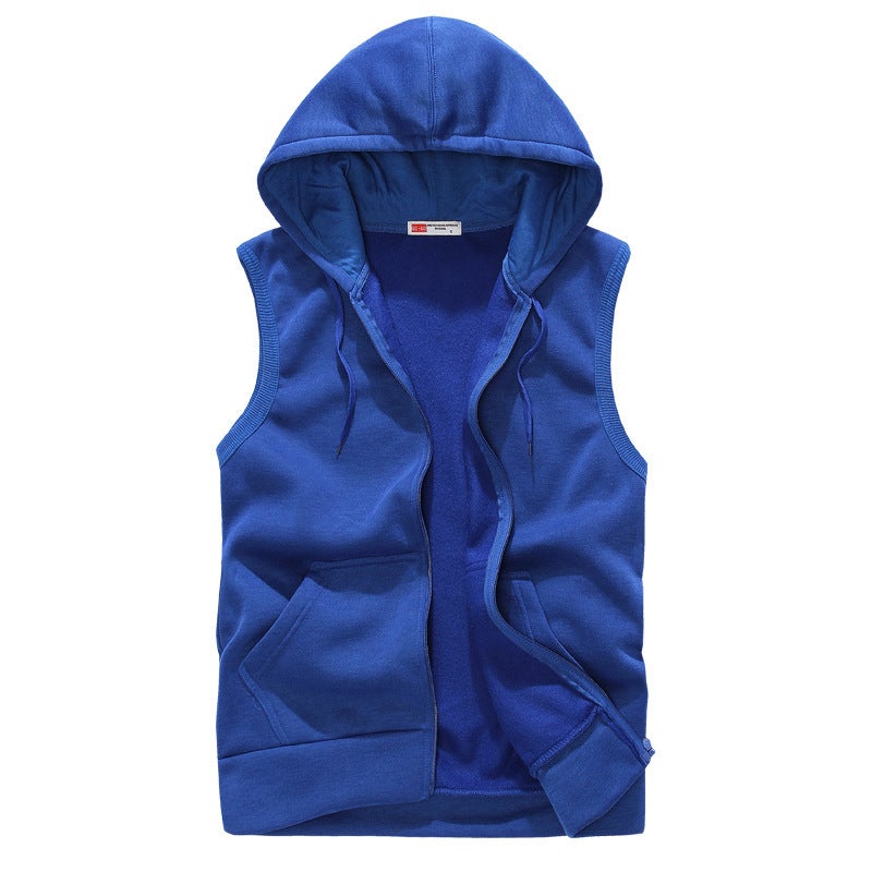 Foreign trade wholesale 2018 autumn new hooded cardigan coat couple Sports Leisure simple sleeveless vest vest Sapphire Blue - Image 1