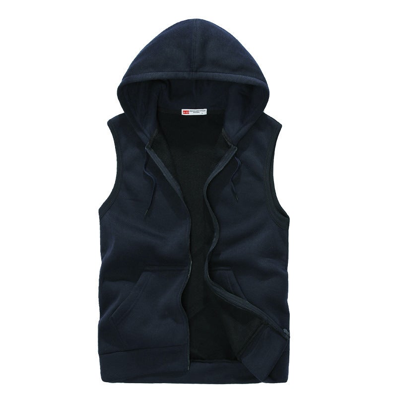 Foreign trade wholesale 2018 autumn new hooded cardigan coat couple Sports Leisure simple sleeveless vest vest Sapphire Blue - Image 2