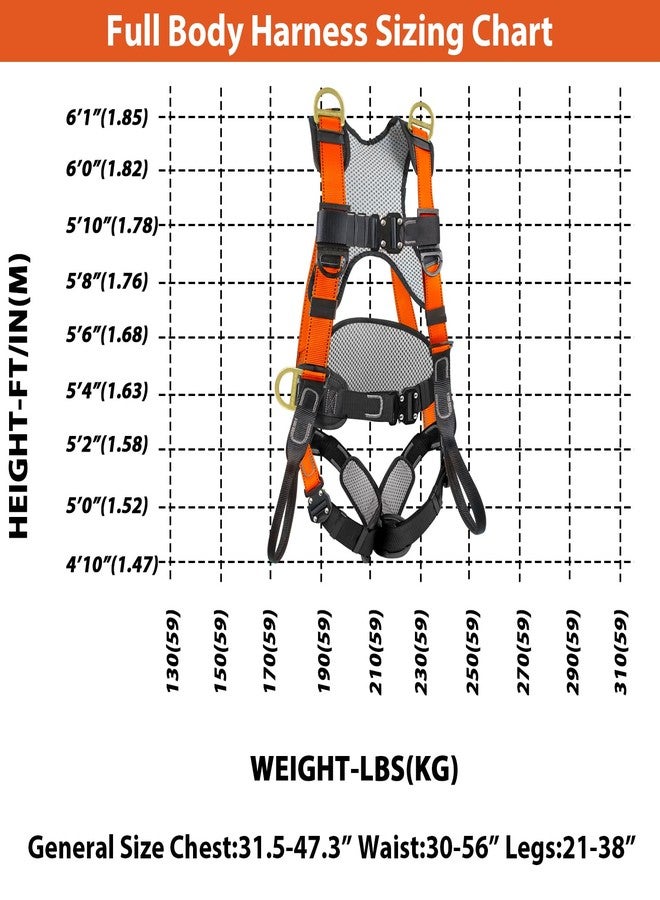 TT TRSMIMA Safety Harness Fall Protection Upgrade 4 Quick Buckles Construction Full Body Harness with 6 Adjustment D-ring Orange - Image 5