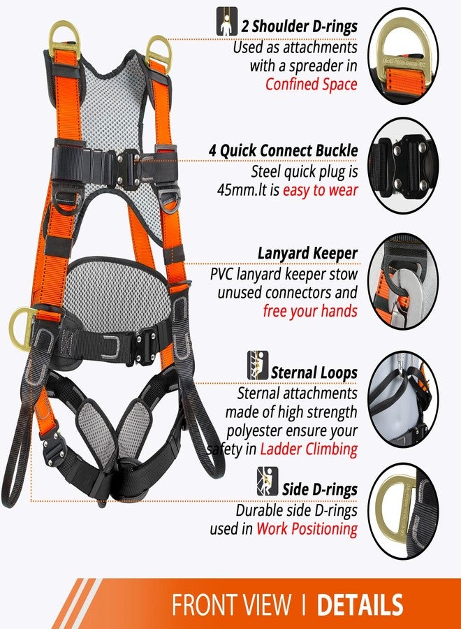 TT TRSMIMA Safety Harness Fall Protection Upgrade 4 Quick Buckles Construction Full Body Harness with 6 Adjustment D-ring Orange - Image 2