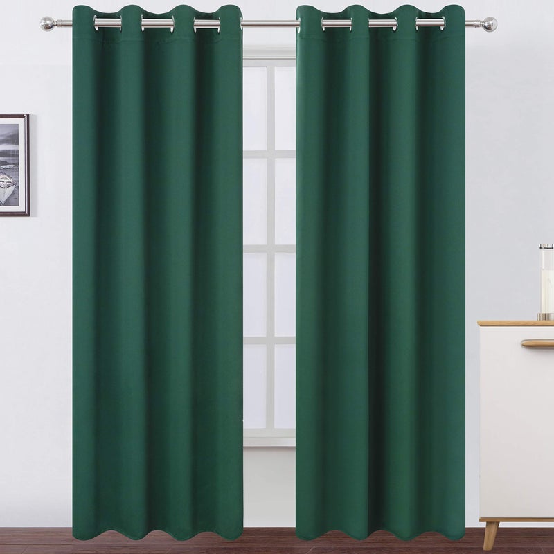 LEMOMO Dark Green Blackout Curtains/52 x 84 Inch Long/Set of 2 Curtain Panels/Thermal Insulated Room Darkening Curtains for Bedroom - Image 1