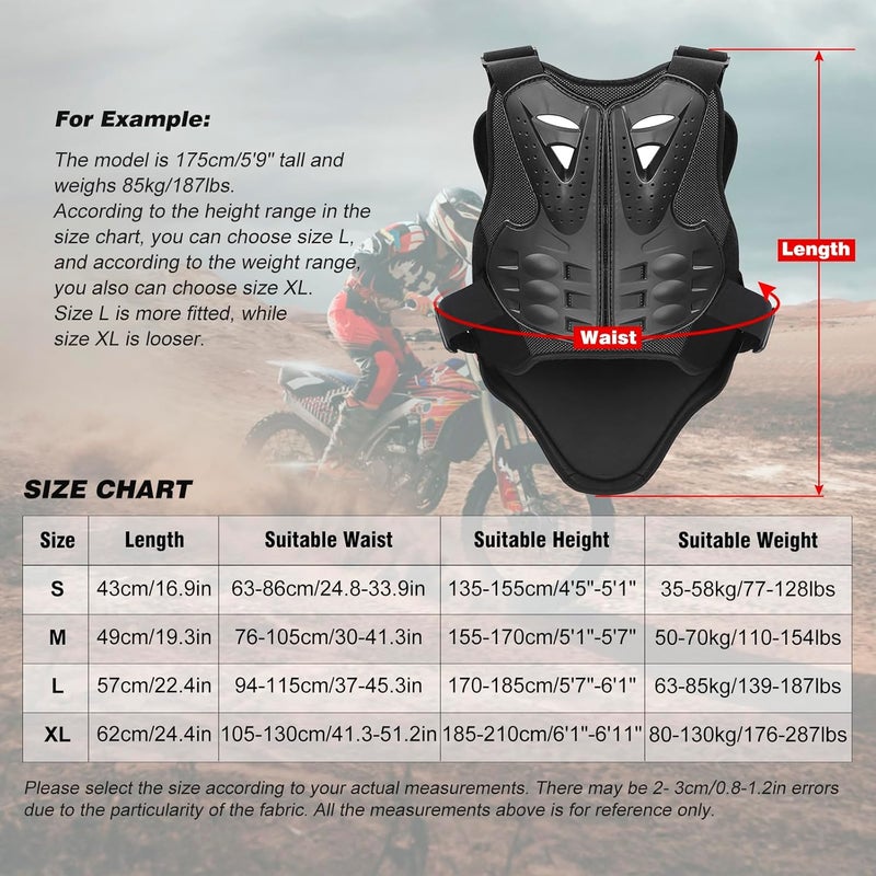 PELLOR Cycling Skiing Riding Skateboarding Chest Back Spine Protector Vest - Anti-fall Gear Motorcycle Jacket (Black, M) - Image 2
