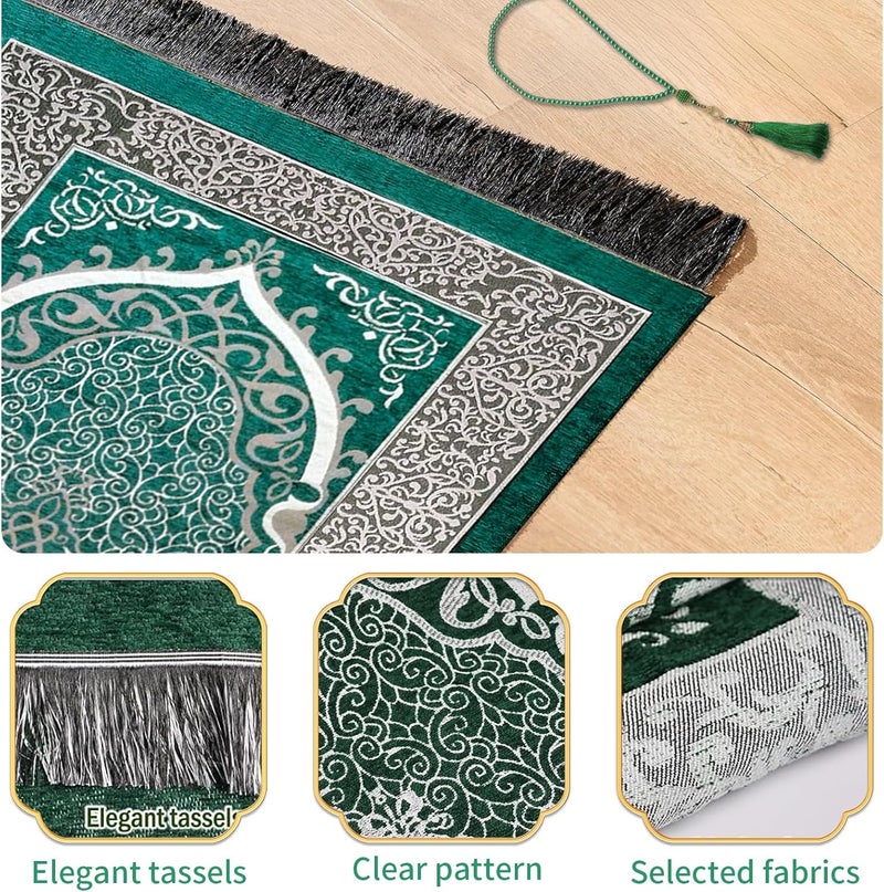 Pomefar Ramadan Prayer Mat, Portable Travel Praying Rug with Prayer Bead & Storage Bag, Foldable Washable Polyester for Women(Green) - Image 4