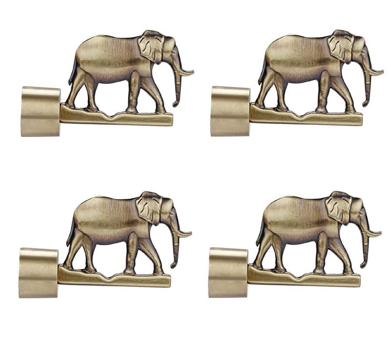 FERIO Elephant Design Zinc Alloy Curtain Bracket/Holder for Door and Window 1 Inch Rod Size Brass Antique Finish Set (Pack of 4) - Image 5