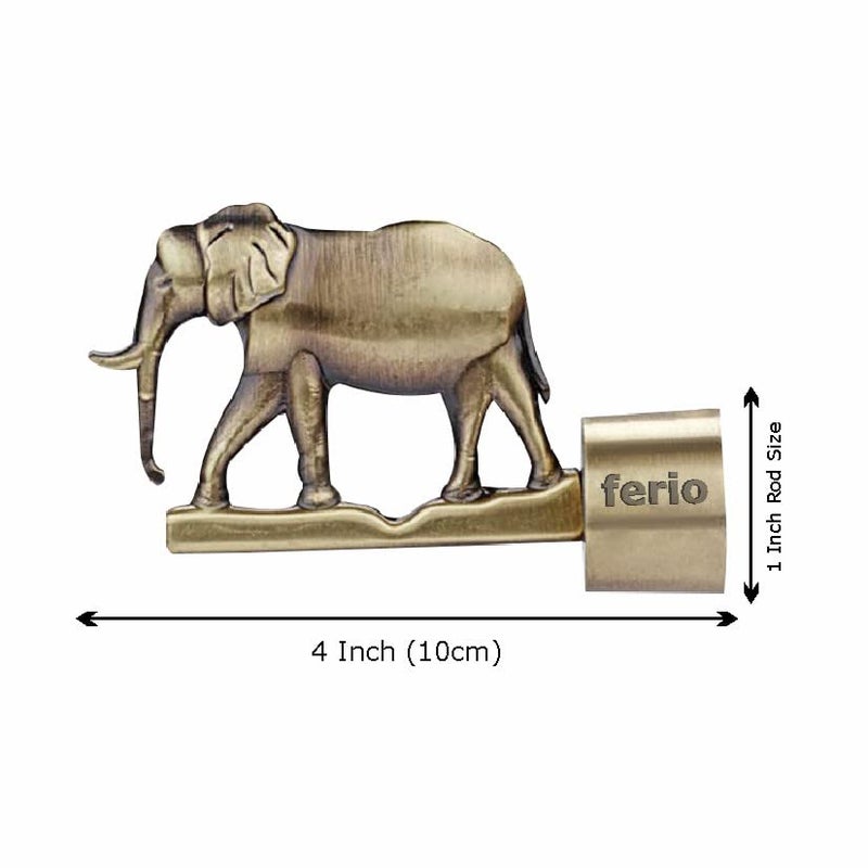 FERIO Elephant Design Zinc Alloy Curtain Bracket/Holder for Door and Window 1 Inch Rod Size Brass Antique Finish Set (Pack of 4) - Image 2