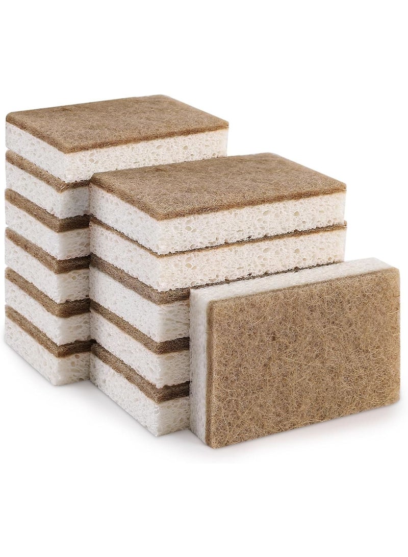 SOLARAE Natural Sponges for Dishes, Reusable & Biodegradable Sponges for Washing Dishes, Non-Scratch Scrub Sponge Pads Dual-Sided Dishwashing Sponge for Kitchen Bathroom (1, 12 Count Brown) - Image 1