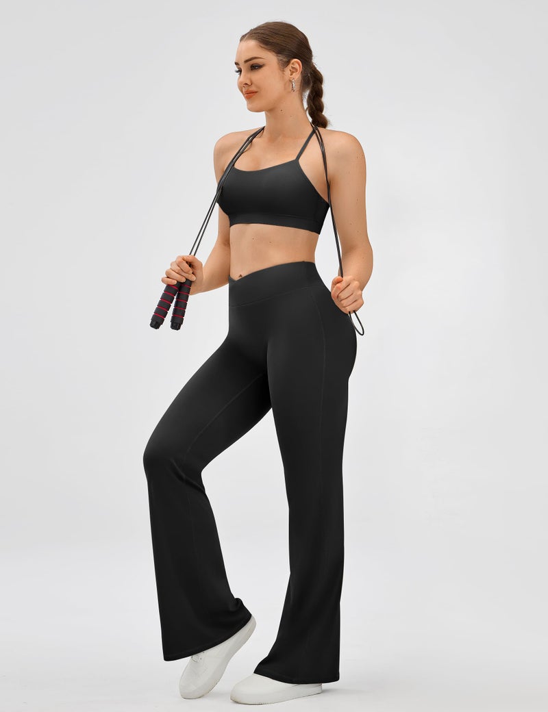 EUYZOU Yoga Pants Women High Waist Casual Soft Crossover Straight Leg Bottoms Leggings, Black M - Image 3